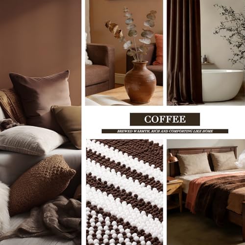 BSICPRO Bathroom Rugs, 17x24 Chenille Bath Mats, Coffee