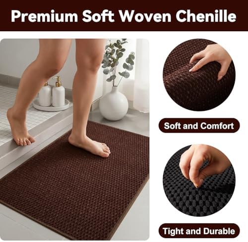 Triohero Small Bathroom Rugs Non Slip Washable Bath Rugs Super Absorbent Bathroom Rug Thin Quick Dry Low Pile Bath Mats, Brown 12"x12"