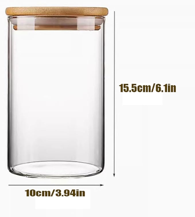 Bamboo Lid Airtight Storage Jars 22oz (Set of 6), Food Canisters for Coffee, Sugar, Tea, Candies, Cookies – Perfect for Kitchen & Pantry Organization