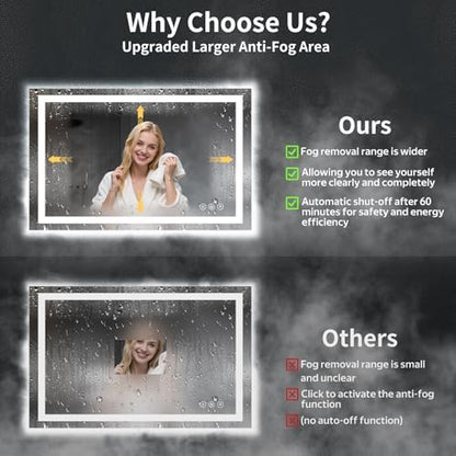 24"x50" LED Bathroom Mirror with Lights, Anti-Fog, Backlit+Frontlit