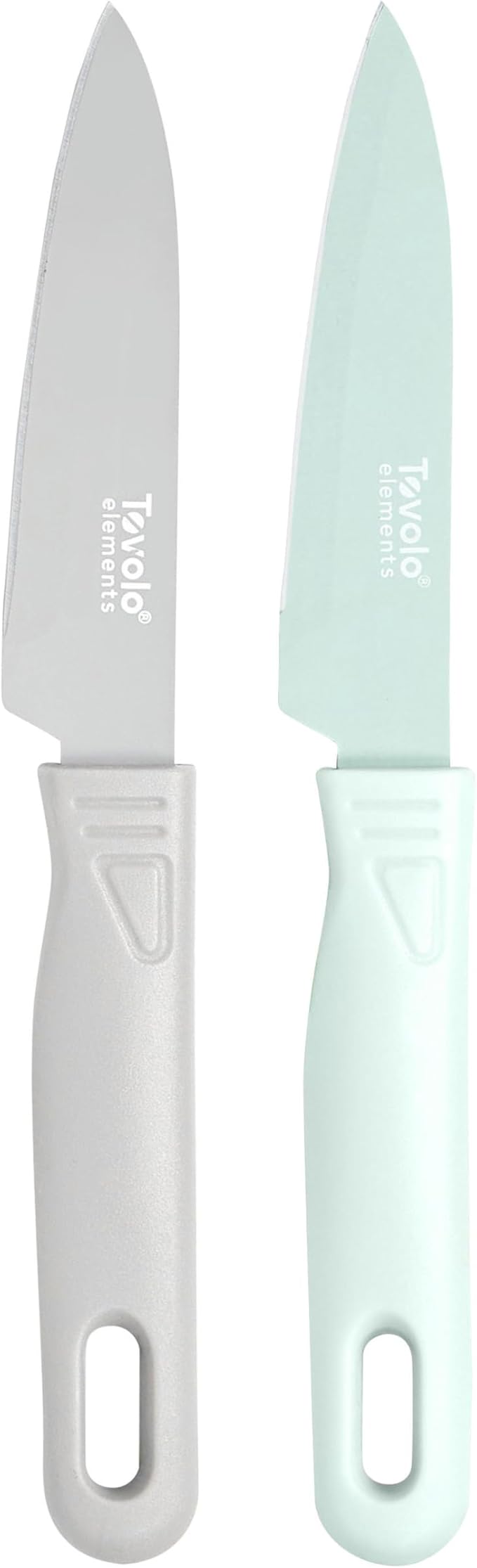 Tovolo Paring Knife Set of 2 Stainless Steel 8 Inch Kitchen Knives with Protective Blade Cover, Sharp Small Comfort Grip Handle Paring Knife Set for Cutting Slicing Dicing, Blue Haze & Oyster Gray