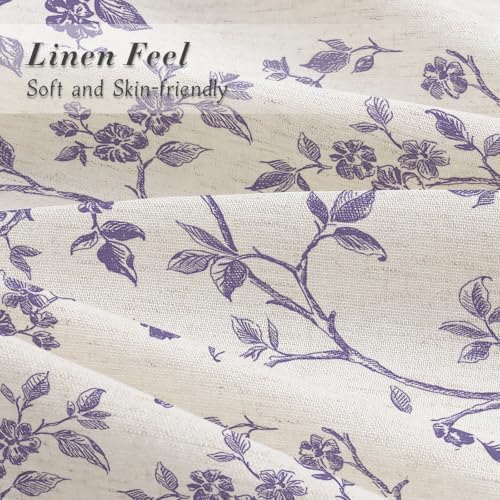 MitoVilla Purple Linen Floral Shower Curtain for Bathroom, 72 x 72