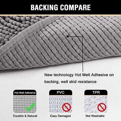 H.VERSAILTEX Microfiber Bath Rugs Chenille Floor Mat Ultra Soft Washable Bathroom Dry Fast Water Absorbent Bedroom Area Rugs Grey, 20 inches by 32 inches