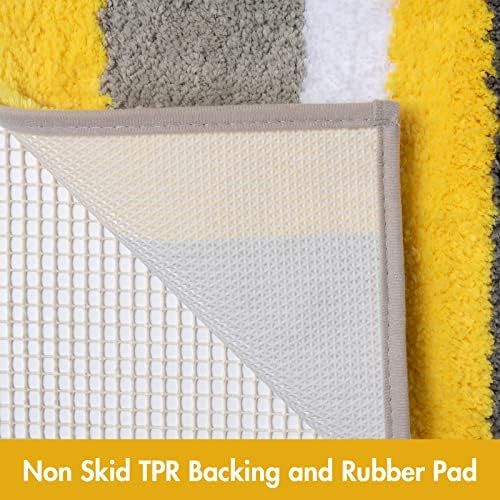 MIULEE Yellow Grey Bathroom Rug 20x30 Inch, Soft Thick Microfiber Striped Bath Mat, Non Slip Fluffy Plush Machine Washable Quick Dry for Bathroom Decor, Floor Tub and Shower
