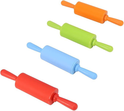 Non-Stick Silicone Rolling Pin Dough Rollers for Baking and Rolling Dough with Wooden Handle for Home Kitchen Children Cake 9 Inch(Blue)