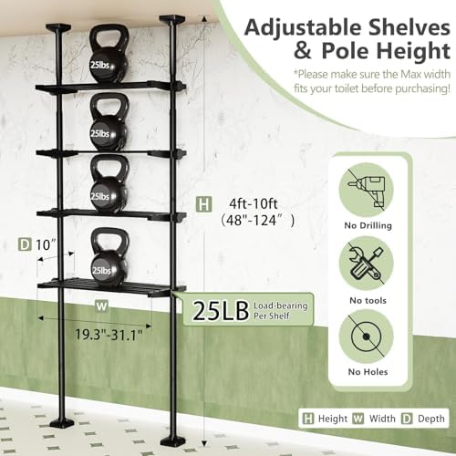Over The Toilet Storage Shelf No Drill 4-Tier Adjustable Bathroom Organizer
