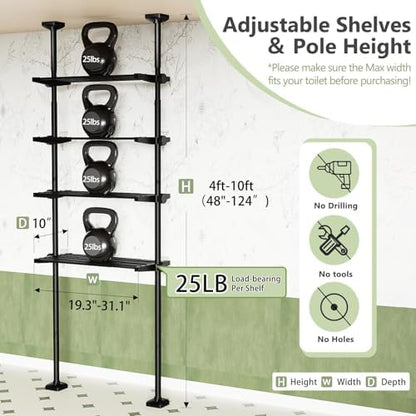 Over The Toilet Storage Shelf No Drill 4-Tier Adjustable Bathroom Organizer