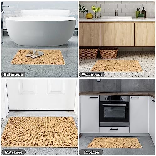 Yeaban Chenille Beige Bathroom Rug 20"x32", Non-Slip Rubber Backing