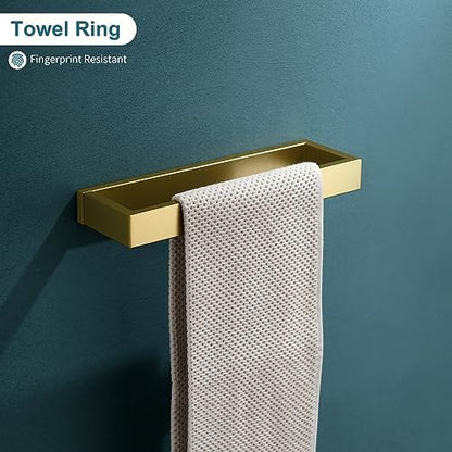 4-Piece Modern Gold Bathroom Hardware Accessories Set - Towel Bar & Holder, Stainless Steel, Wall Mounted, 23.6 Inch
