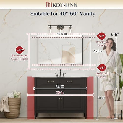 Keonjinn 40x24 Inch Black Bathroom Mirror for Over Sink, HD Tempered Glass