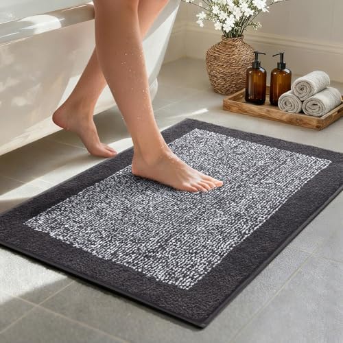 36x24 Bathroom Rugs Non Slip Washable, Soft Absorbent Bath Mat Dark Grey