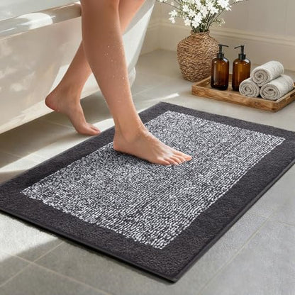 36x24 Bathroom Rugs Non Slip Washable, Soft Absorbent Bath Mat Dark Grey