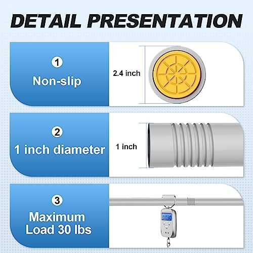 CorkLatta Silver Shower Curtain Rod 31 to 80 Inch,1 Inch Diameter Adjustable Spring Tension Stainless Steel Telescoping Rod,Easy Install,No Rust