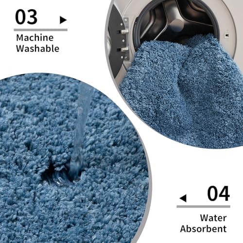 Disolla Blue Bathroom Rug 24x48 - Non-Slip Plush Thick Bath Mat, Highly Absorbent & Ultra Soft Fluffy Floor Mat, Machine Washable for Shower and Tub