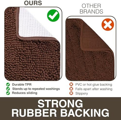Neater Home Plush Bathroom Rugs 30x20 Thick Chenille Quick Dry Microfiber Absorbent Bath Mat, Soft Bath Rugs, Machine Washable Bathroom Floor Mat for Tub Shower Sink, Home Decor Accessories, Brown