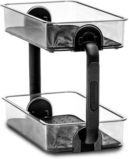 madesmart Tiered Spice Organizer, 8 Jars for Kitchen Essentials, Maximizes Vertical Storage for Salt, Pepper, Cayenne, Soft-Grip Lining, Dual Handles, Carbon