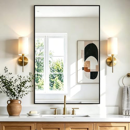 Rectangular Bathroom Mirror, 36"x24" Black Metal Framed Vanity Mirror