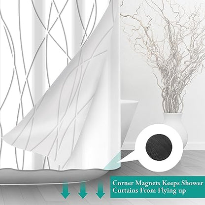 LXBNI No Hook Shower Curtain with Liner, Grey Shadow, 71 x 74 Inch