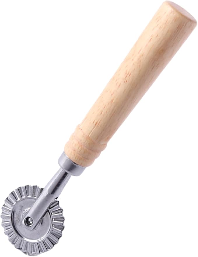 Fluted Pastry Cutter Wheel with Wooden Handle,Food-Grade Zinc Alloy Ravioli Dough Cutter, Ergonomic Roller Cutter for Pizza, Dumpling, Pasta, Pie Crust Home Baking