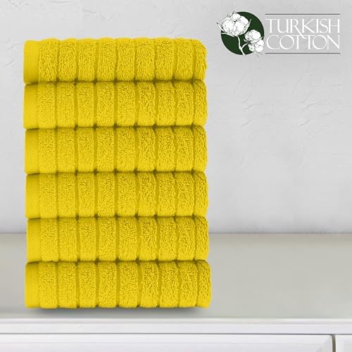 Elegant Comfort 100% Turkish Cotton Corduroy Ribbed Luxury Washcloths 6 Pack Soft 13 x 13 Inch - Higly Absorbent, Durable, Quick Dry, Spa Premium Hotel Quality for Bathroom or Travel, Yellow