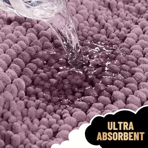 OLANLY Thick Bathroom Runner Rugs 70x24, Soft Chenille Bath Rugs, Deep Plum