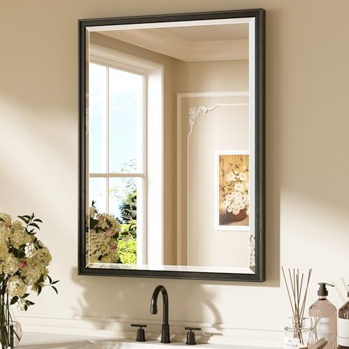 Keonjinn 24"x32" Black Bathroom Mirrors for Over Sink, Aluminum Alloy Frame
