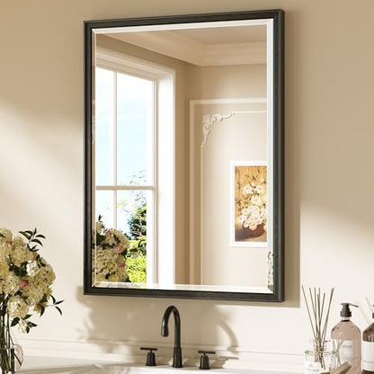 Keonjinn 24"x32" Black Bathroom Mirrors for Over Sink, Aluminum Alloy Frame