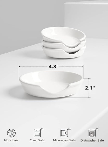 LE TAUCI Ceramic Spoon Rest for Stove Top, 4.8 Inch Spoon Holder for Kitchen Counter, Kitchen Gadgets, Coffee Spoon Cradle, Home Accessories for Utensils, Set of 4, White