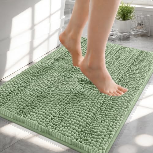 OLANLY Thick Small Bathroom Rugs 24x16, Soft Chenille Bath Rugs, Sage Green