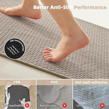 TYUU Bathroom Rugs Non Slip Washable, Super Absorbent Thin Bath Mat Quick Dry Low Pile Bathroom Rug, Beige 24"x47"