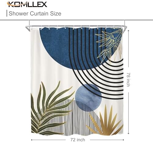 Mid Century Blue Green Boho Abstract Modern Bathroom Shower Curtain Set