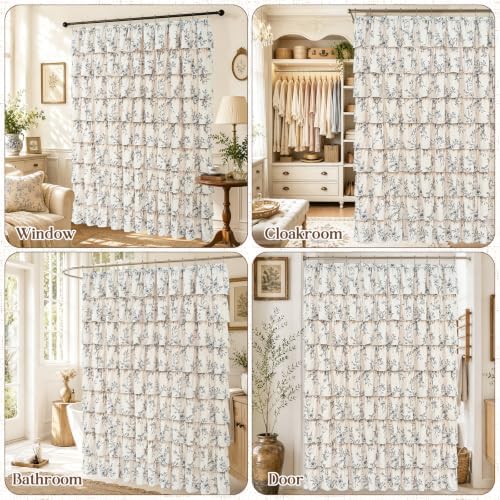 Yinhua Long Farmhouse Ruffle Shower Curtains for Bathroom, 72" Wx78 L