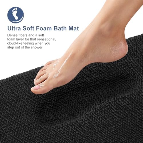 OLANLY Memory Foam Bathroom Runner Rugs 40x24, Absorbent Long Mat, Black