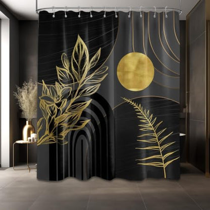 Black and Gold Shower Curtain, 60X72 in, Mid Century Modern Cool