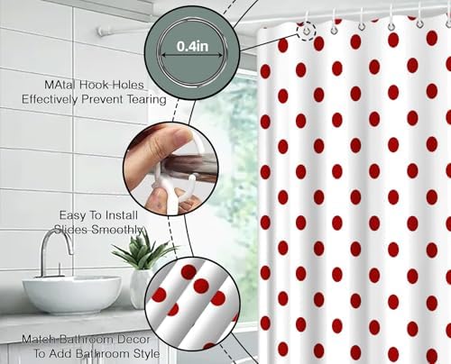 Polka Dot Shower Curtain Red White Retro Spot Vintage Fabric Decorative Bathroom Curtains with Hooks,70" Wx78 H