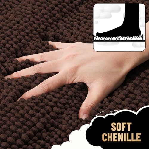 OLANLY Thick Bathroom Runner Rugs 47x17, Soft Chenille Bath Rugs, Brown