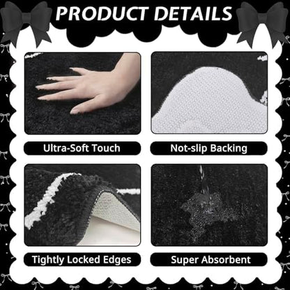 Mocsicka Black Bow Bath Mat Cute Bow Bathroom Rug Super Soft Absorbent Bathroom Rugs Non Slip Bath Mat Machine Washable Rug for Bathrooms 16x24 inches (Black, 40x60cm)