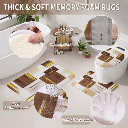 XLHOMO Bathroom Accessories Set - 25PC Bathroom Set with Shower Curtain and Rugs, Brown Bathroom Set, Bathroom Accessory Set with Press-on Lid Trash Can, Soap Dispenser and Qtip Holders