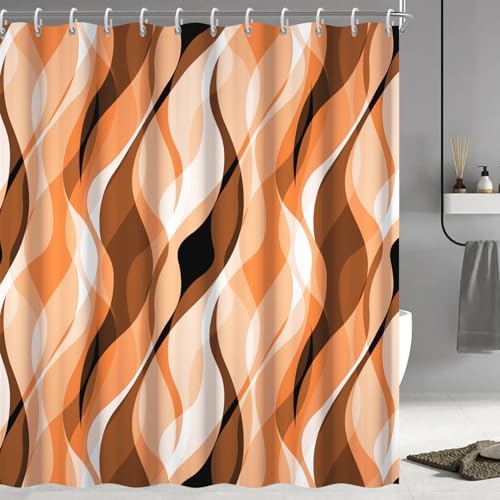 Orange Striped Shower Curtain with Hooks for Bathroom 72x72 Inch