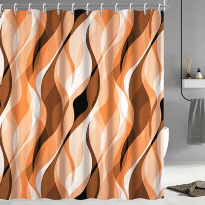 Orange Striped Shower Curtain with Hooks for Bathroom 72x78 Inch