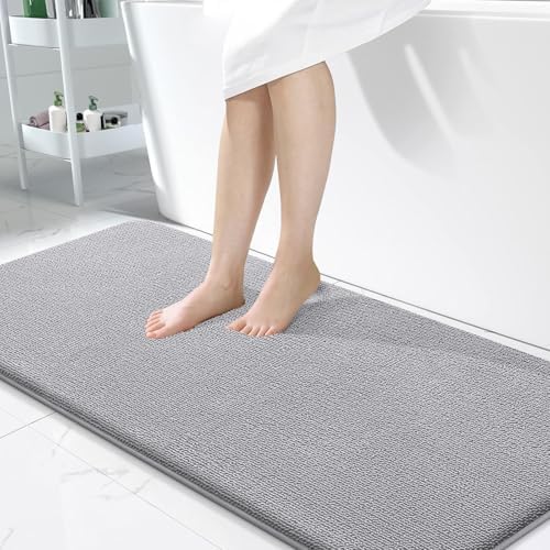 OLANLY Memory Foam Bathroom Runner Rug 47x24, Absorbent Long Bath Mat, Grey