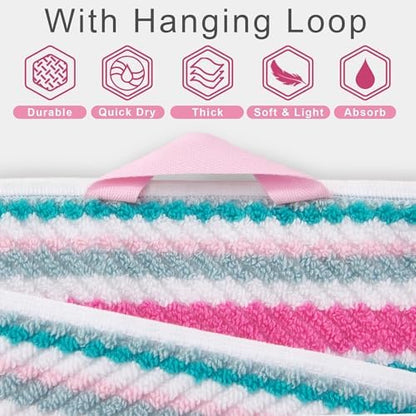 VOOVA & MOVAS Striped Towels 6 Pack, 100% Cotton, Pink Aqua