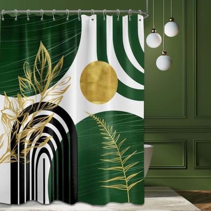 Olive Green and Gold Shower Curtain, 72x72 in, Mid Century Modern
