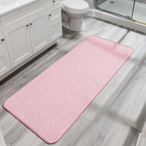 Bosap Bath Mat,Ultra Thin Bathroom Runner Rugs,Large Bath Mats for Bathroom,Quick Dry,Non-Slip,Machine Washable,Low Pile,Bath Rug,Shower Outside,Sink,Home Decor Accessories.Pink,3'x6'(36x72inch)
