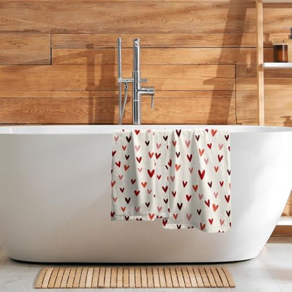 Valentines Day Hand Towels Set of 2, 14x28 Inch Love Heart Red White Bathroom Towel Soft Absorbent Microfiber Dish Towels for Kitchen Hotel Wedding Anniversary Home Decor
