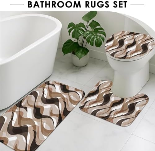 Bathroom Sets with Shower Curtain and Rugs, 4 Pcs, Geometric Ombre