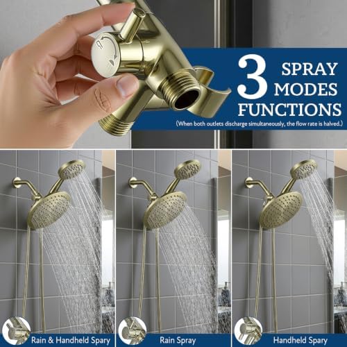 G-Promise Solid Metal Shower Head Diverter with Holder 3-Way
