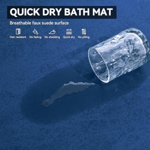 MontVoo -Bath Mat Rug-Rubber Backing Non Slip Quick Dry Absorbent Thin Bathroom Rugs Fit Under Door-Faux Suede Surface Bathroom Floor Mats-Shower Rug for in Front of Bathtub Shower Royal Blue 17"x59"