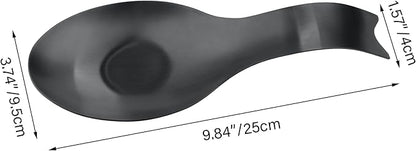 VanlonPro Stainless Steel Spoon Rest, Spatula Ladle Holder, Stainless Steel Utensil Spoon Rest Holder, Brushed Finish, Dishwasher Safe 9.8 x 3.7 Inch (1PC, Fishtail - Black)