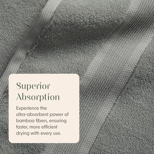 Springtree Home Luxury Bamboo Rayon Hand Towel Set | 6-Pack | Carbon Grey